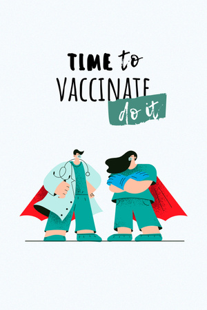 Ontwerpsjabloon van Pinterest van aankondiging van vaccinatie met artsen in de mantel van een superheld