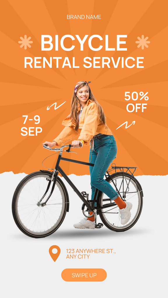 Inclusive Offers of Rental Bikes on Orange Instagram Story Modelo de Design