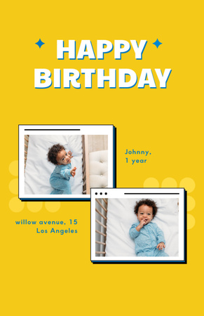 Plantilla de diseño de saludo de cumpleaños de little cute newborn boy Invitation 5.5x8.5in 