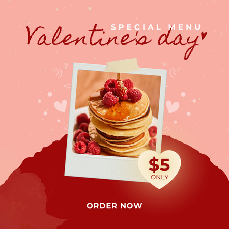 Valentine's Day Special Menu Discount in Pink and Red Instagram AD Design Template