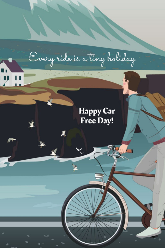 Automobile Free Day With Man On Bike Illustration Postcard 4x6in Vertical Πρότυπο σχεδίασης