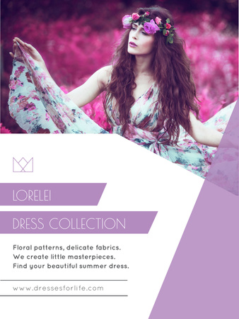 Fashion Ad with Woman in Floral Dress in Purple Poster US Πρότυπο σχεδίασης
