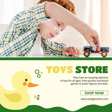Template di design Pubblicità per il negozio di giocattoli con ragazzo e papera Instagram AD