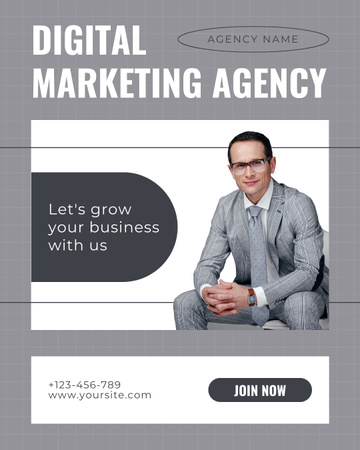 Platilla de diseño Digital Marketing Agency Services with Businessman in Gray Suit Instagram Post Vertical