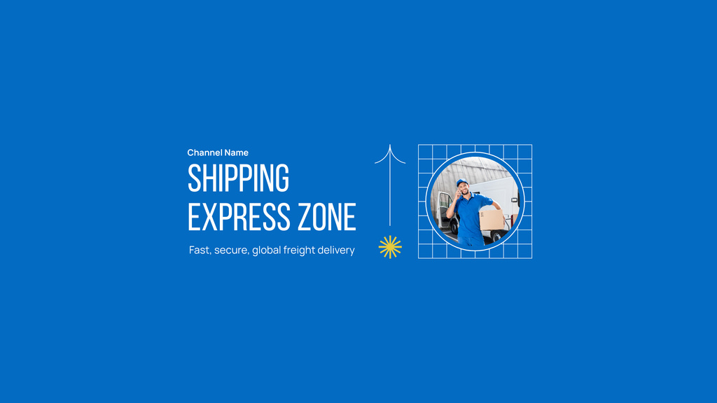 Express Shipping and Delivery Offer on Blue Youtube Design Template
