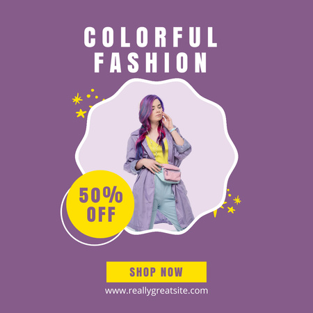 Ontwerpsjabloon van Instagram van vrouw in kleurrijke kleren