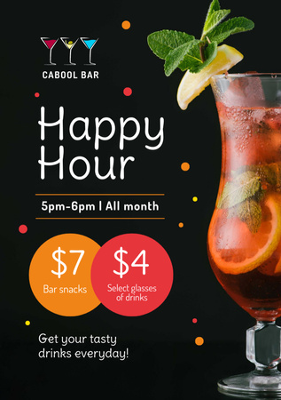 Bar Happy Hours Cold Cocktail in Glass Flyer A5 Design Template