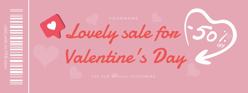Valentine's Day Sale Voucher in Pink Coupon Tasarım Şablonu