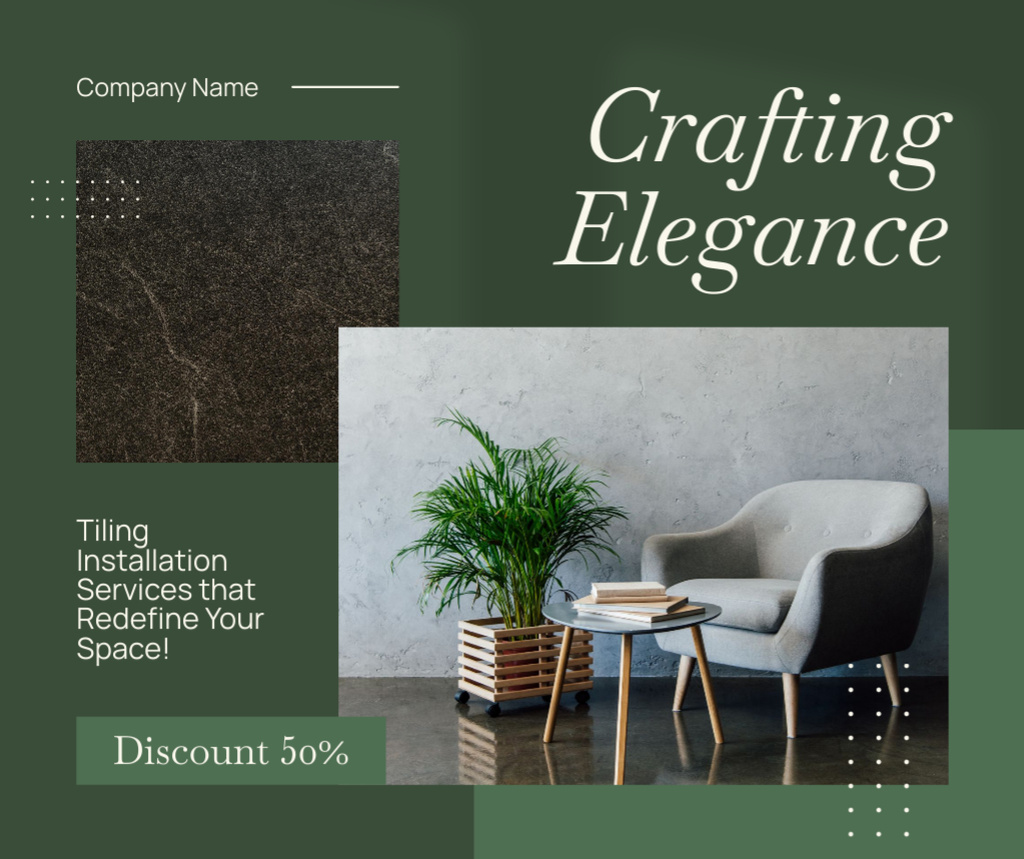 Flooring & Tiling Services with Elegant Interior Facebook Πρότυπο σχεδίασης
