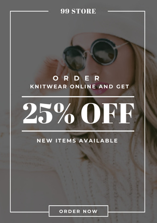 Platilla de diseño Young Woman in Winter Clothes and Sunglasses Flyer A7