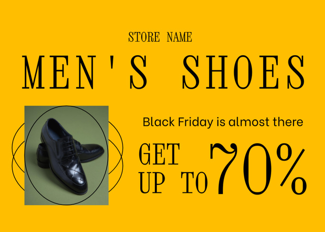 Designvorlage Leather Men's Shoes Sale on Black Friday für Flyer 5x7in Horizontal