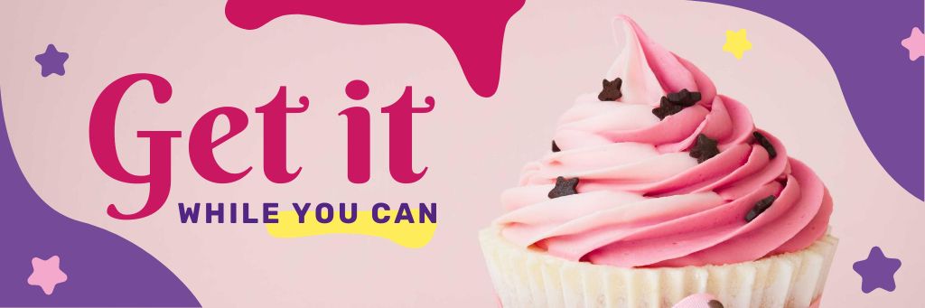 Motivational Quote with Sweet Pink Cupcake Email headerデザインテンプレート