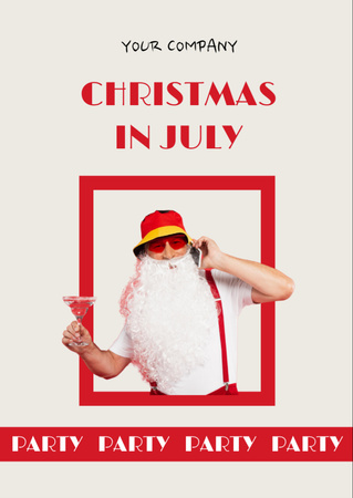 Family Party in July with Jolly Santa Claus Flyer A6 Design Template