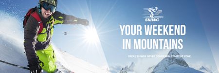 Ontwerpsjabloon van Twitter van Winter Tour Offer Man Skiing in Mountains