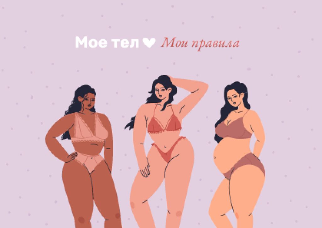 Bodypositive Inspiration with Girls in Swimsuits Card Modelo de Design