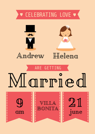 Wedding Invitation with Groom and Bride Flayer Design Template