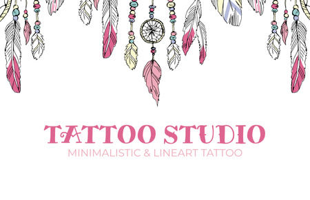 Minimalistic And Lineart Tattoo Studio Offer Business Card 85x55mm Design Template