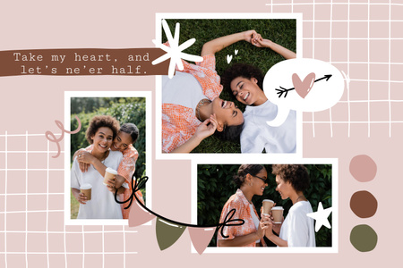 Template di design Collage con coppia afroamericana innamorata per San Valentino Mood Board