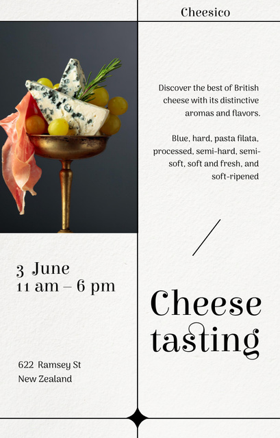Cheese Tasting Event Announcement with Beautiful Serving Invitation 4.6x7.2in Design Template