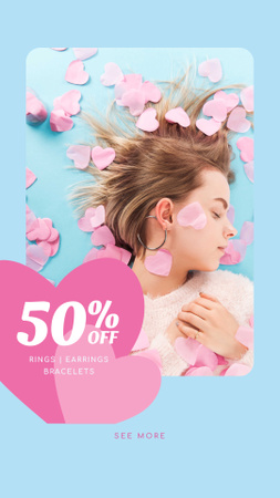 Mulher de venda de jóias em corações rosa Instagram Story Modelo de Design