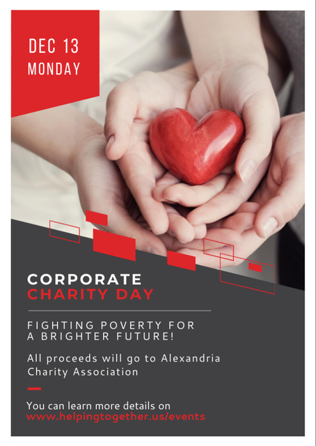 Corporate Charity Day Announcement with Heart Flyer A6 Design Template