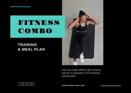 Egzersiz Yapan Kadınla Fitness Programı Tanıtımı Poster A2 Horizontal Tasarım Şablonu