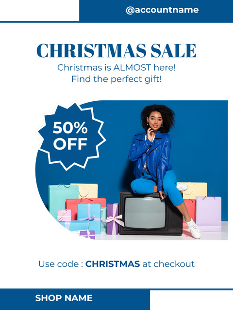 Christmas Discount Sale with Black Woman Poster USデザインテンプレート