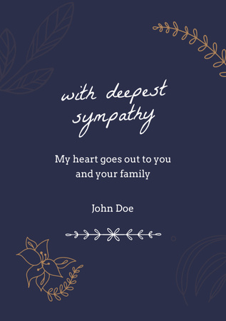 Sympathy Phrase With Floral Pattern In Blue Postcard A5 Vertical Design Template