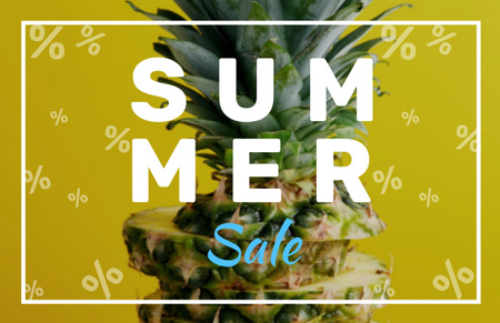 Summer Sale Offer with Tropical Pineapple on Yellow Flyer 5.5x8.5in Horizontal Design Template