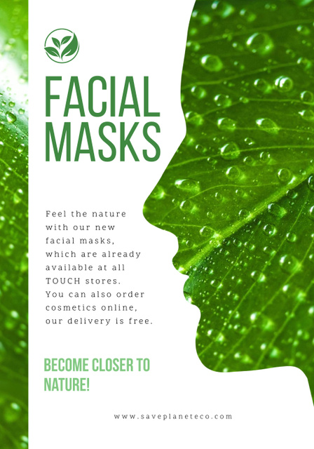 Facial Masks Ad with Woman's Green Silhouette Poster 28x40in Πρότυπο σχεδίασης