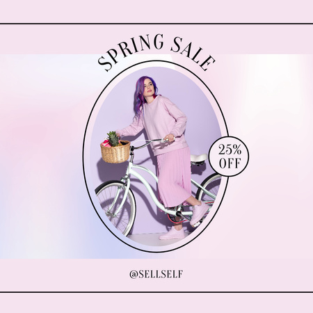 kevät myynti tarjous tyylikäs tyttö pyörä Instagram Design Template