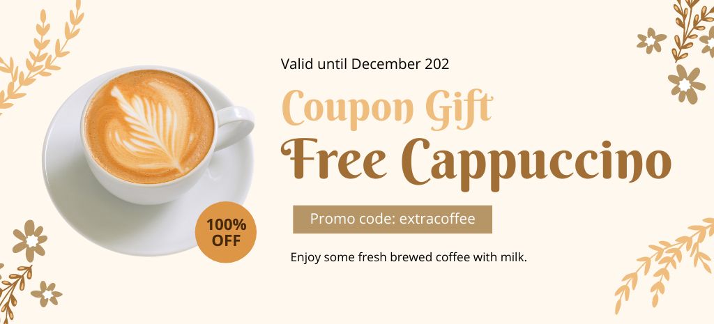 Free Cappuccino Gift Offer Coupon 3.75x8.25in Tasarım Şablonu