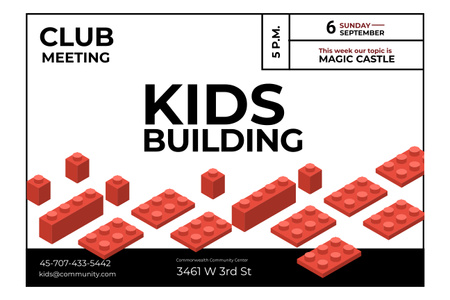Awesome Building Club Event For Children Announcement Poster 24x36in Horizontal Design Template