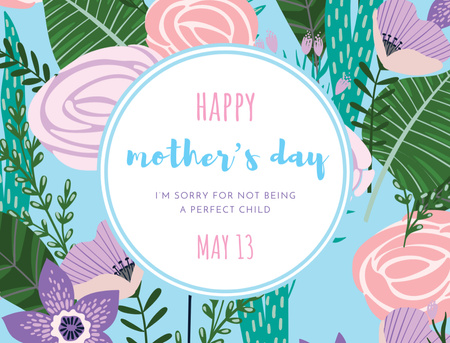 Mother's Day Greeting With Illustrated Flowers Postcard 4.2x5.5in Design Template