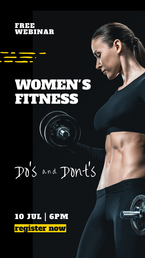 Energy Woman with Dumbbells in Fitness Club Instagram Story Modelo de Design