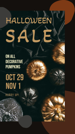 Plantilla de diseño de venta de calabazas decorativas de halloween en oro Instagram Story 