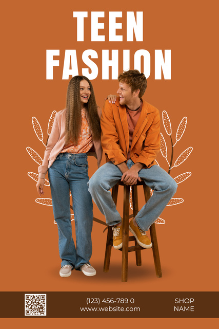 Designvorlage Teen Everyday Clothes Offer With Qr-code für Pinterest