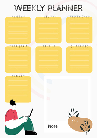 Modèle de visuel Notes hebdomadaires avec illustration de l'homme et du chat - Schedule Planner
