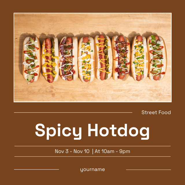 Street Food Ad with Offer of Spicy Hot Dog Instagram Tasarım Şablonu
