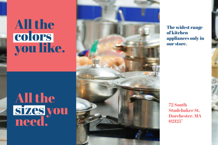 Реклама кухонного начиння з кастрюлями на плиті Postcard 4x6in – шаблон для дизайну