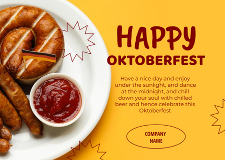 Lezzetli Yemekler ve Ketçapla Oktoberfest Kutlaması Postcard 5x7in Tasarım Şablonu