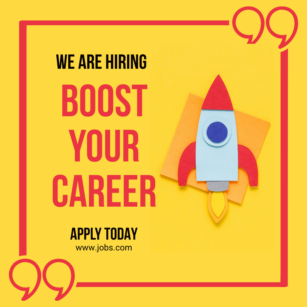 Template di design Hiring Ad with Rocket on Yellow Instagram