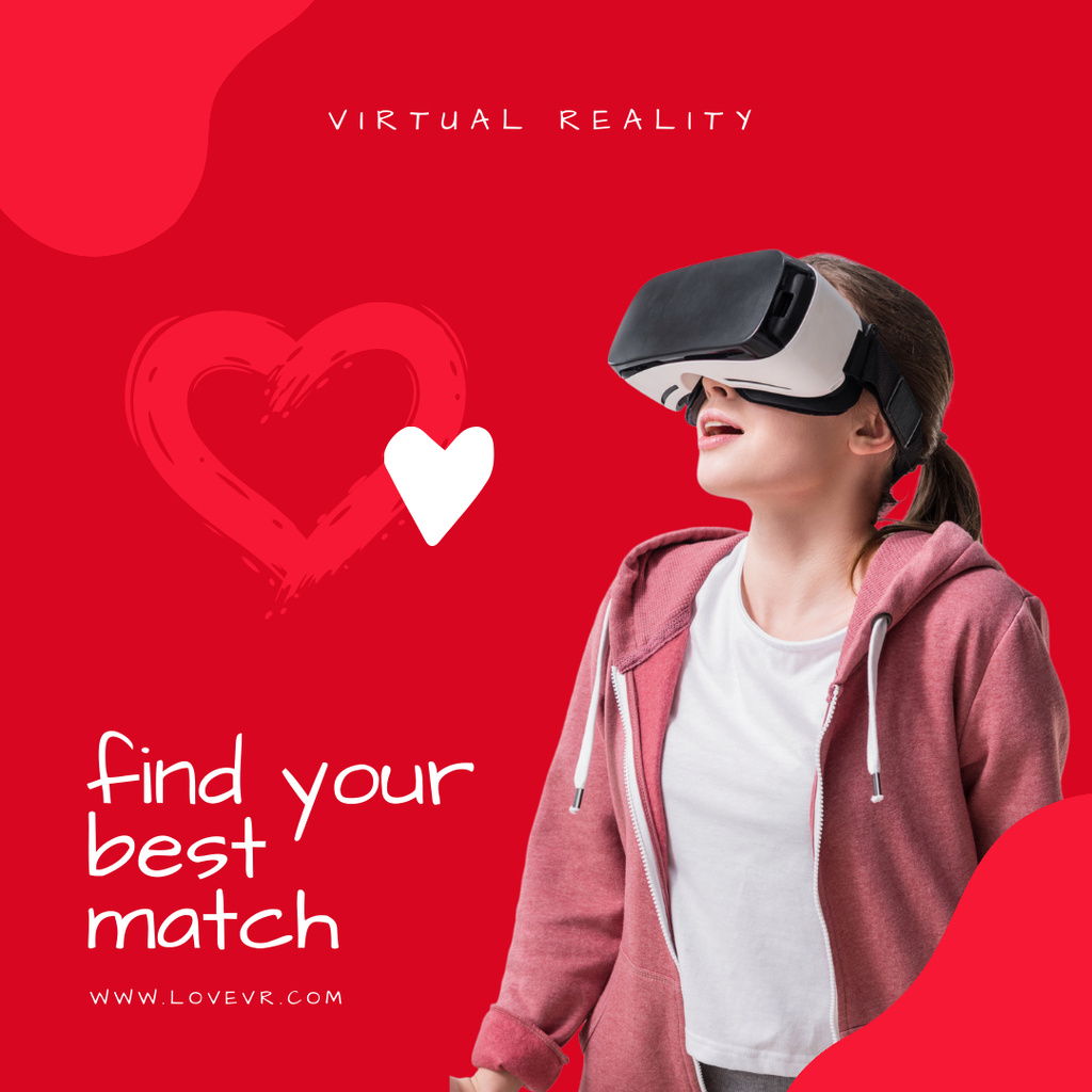 Virtual Dating Ad with Hearts on Red Background Instagramデザインテンプレート