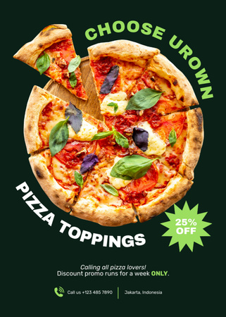 Offer Discount for Round Pizza with Different Toppings Flayer Design Template