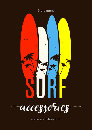 Designvorlage Angebot an Surfzubehör mit Surfbrettern für Postcard A6 Vertical