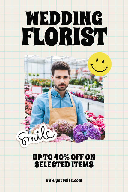 Designvorlage Handsome Male Florist Holding Hydrangea Flowers für Pinterest