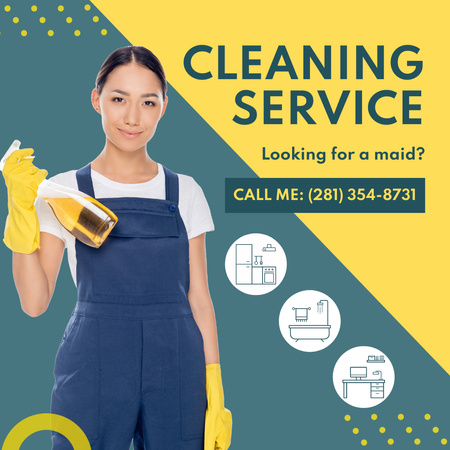 Maid Cleaning Service With Supplies Offer Animated Post Modelo de Design