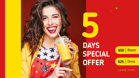 Drinks Offer Smiling Woman with Cup To-Go Full HD video Design Template
