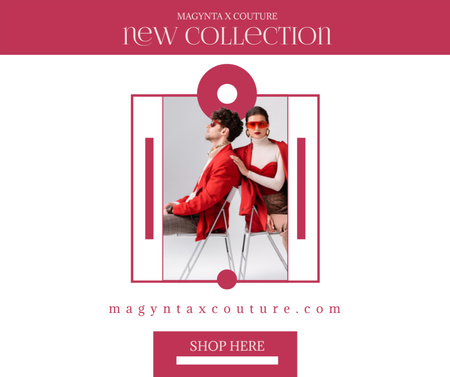 Modèle de visuel Nouvelle annonce de collection de mode avec un couple élégant en rouge - Facebook