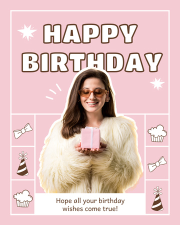Sweet Pink Birthday Greeting to Woman Instagram Post Vertical Design Template